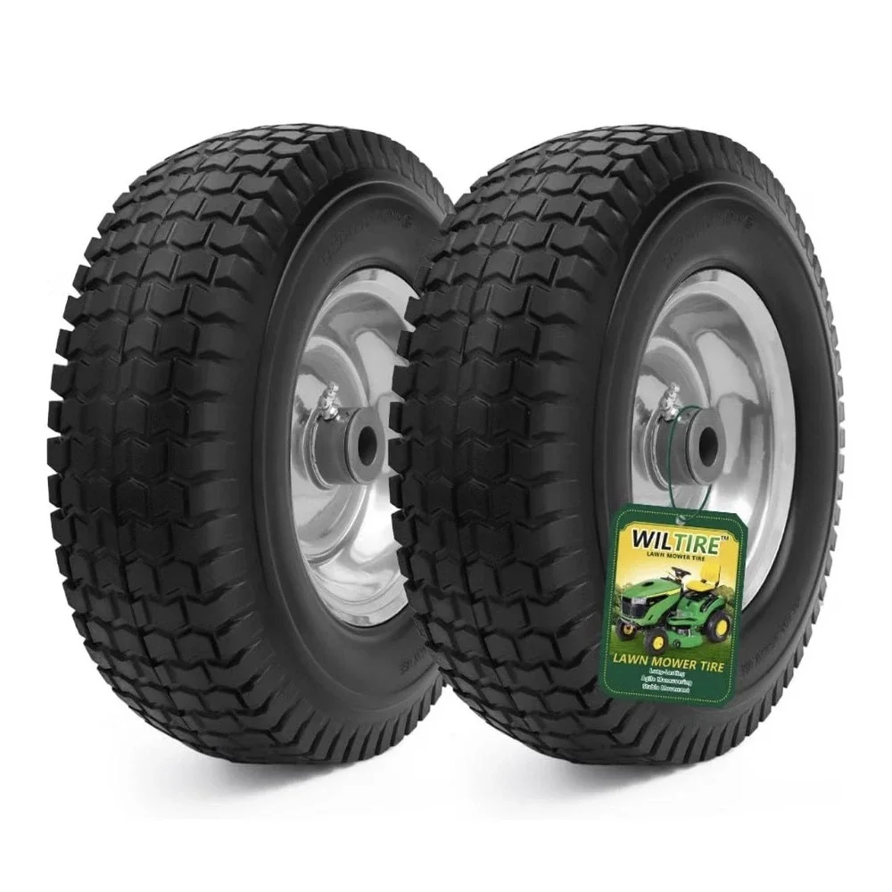 2 Pack 13X5.00-6 Flat Free Tire and Wheel Assembly, Solid Lawn Mower Front Tir